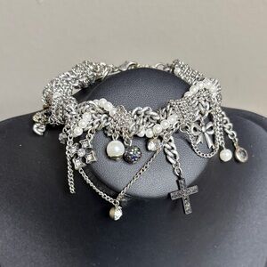 Express Charm Chain Rocker Edgy Bracelet Silver Tone Rhinestone